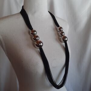 Black Chain Necklace with Silver Accents